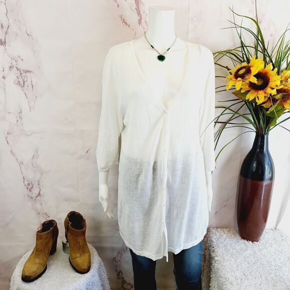 J. Jill linen cotton blend white pearl button cardigan sweater - Picture 3 of 7